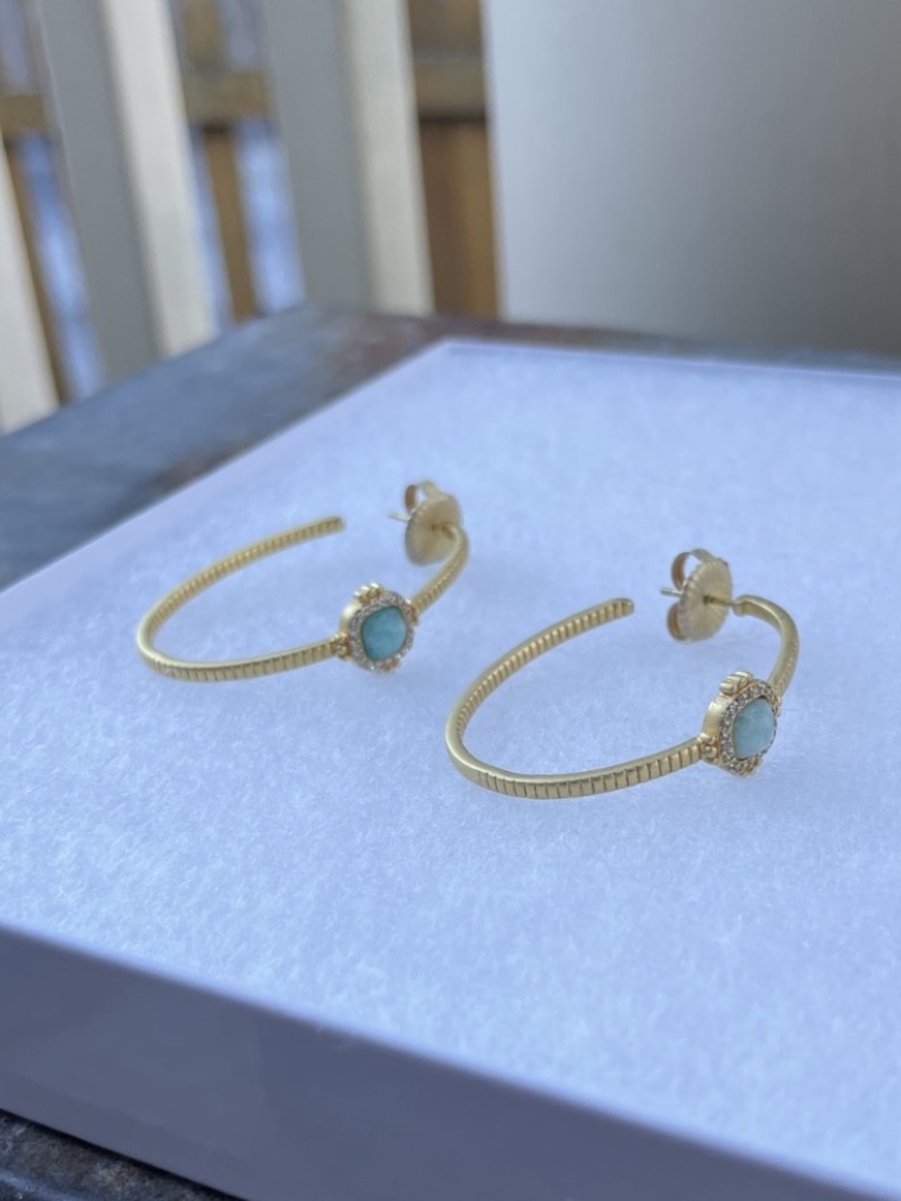 Freida Rothman gem-cut blue gemstone gold-plated Hoop Earrings - Picture 3 of 5